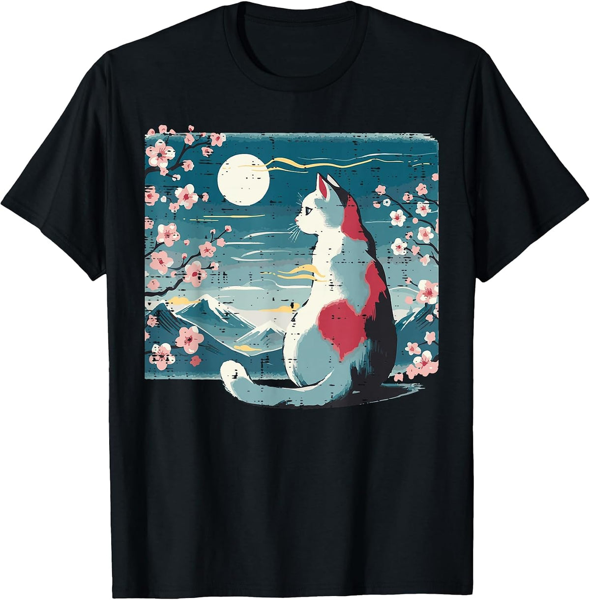 Japanese Cat Mountain Sakura Cherry Blossom Women Girls Kids T-Shirt