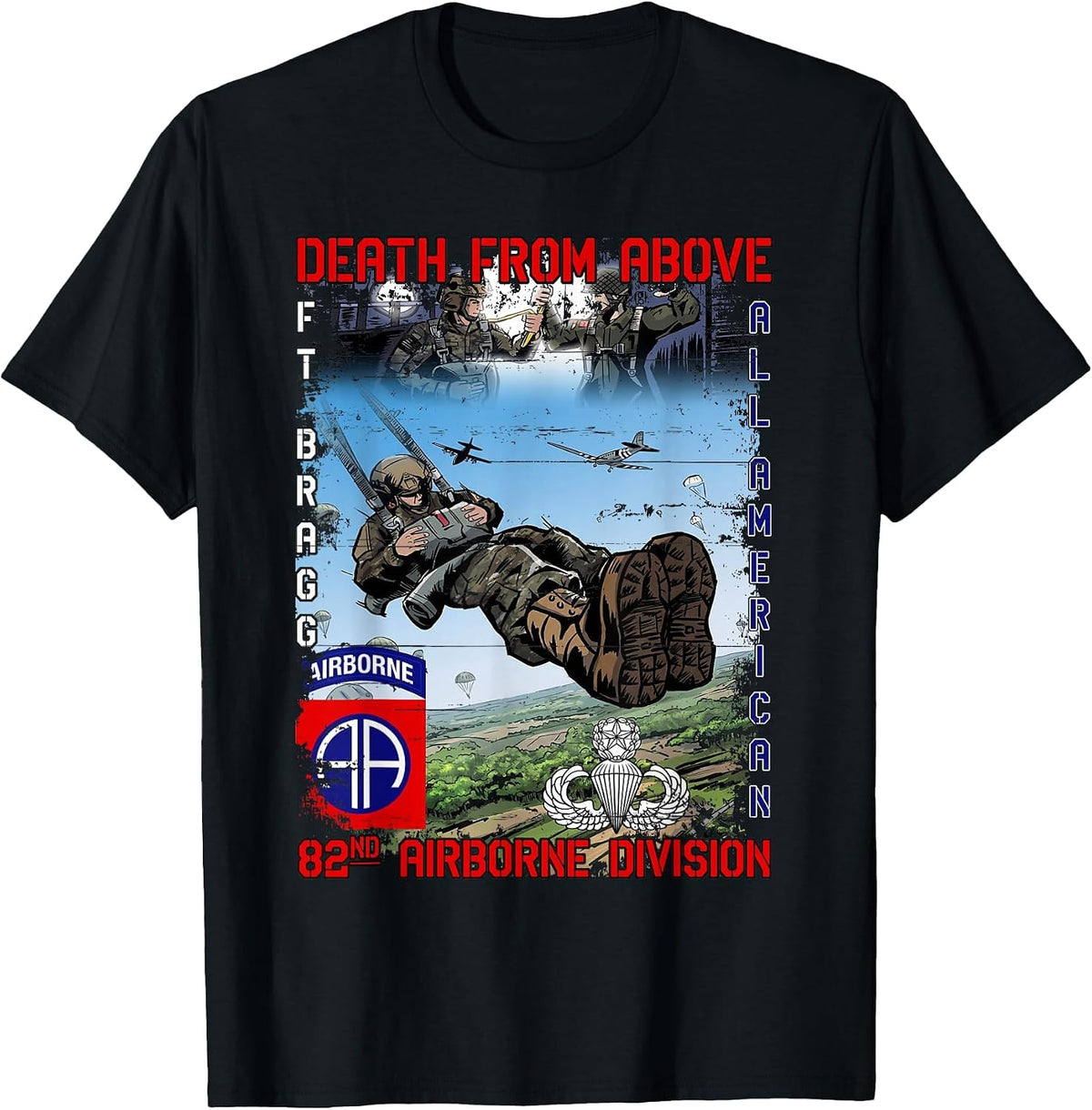 82nd Airborne Division Paratrooper Fort Bragg Jump Wings T-Shirt