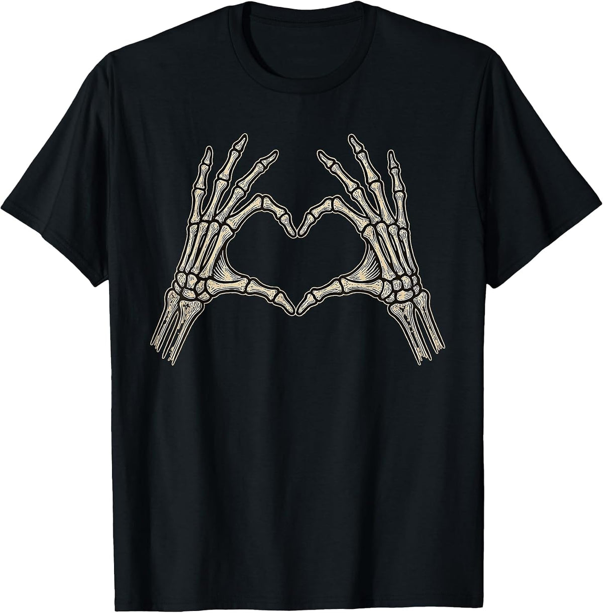 Retro Skeleton Hands Heart Sign Halloween Costume Women Girl T-Shirt