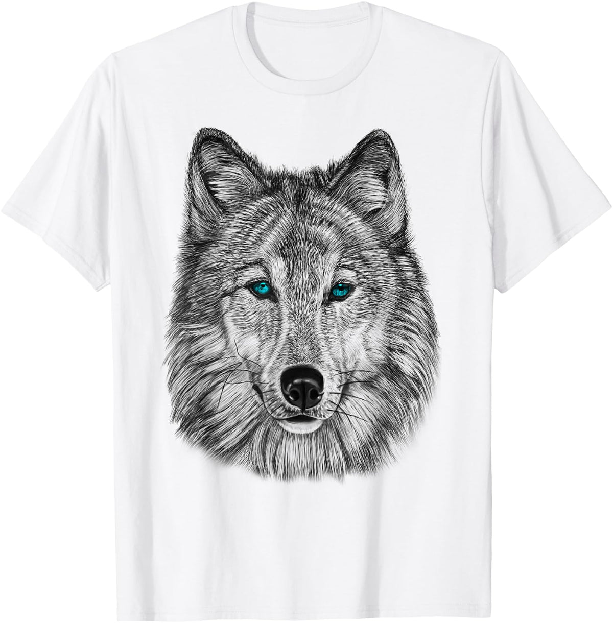 Fearless Eye of The Wolf Face Print Black and White Graphic T-Shirt