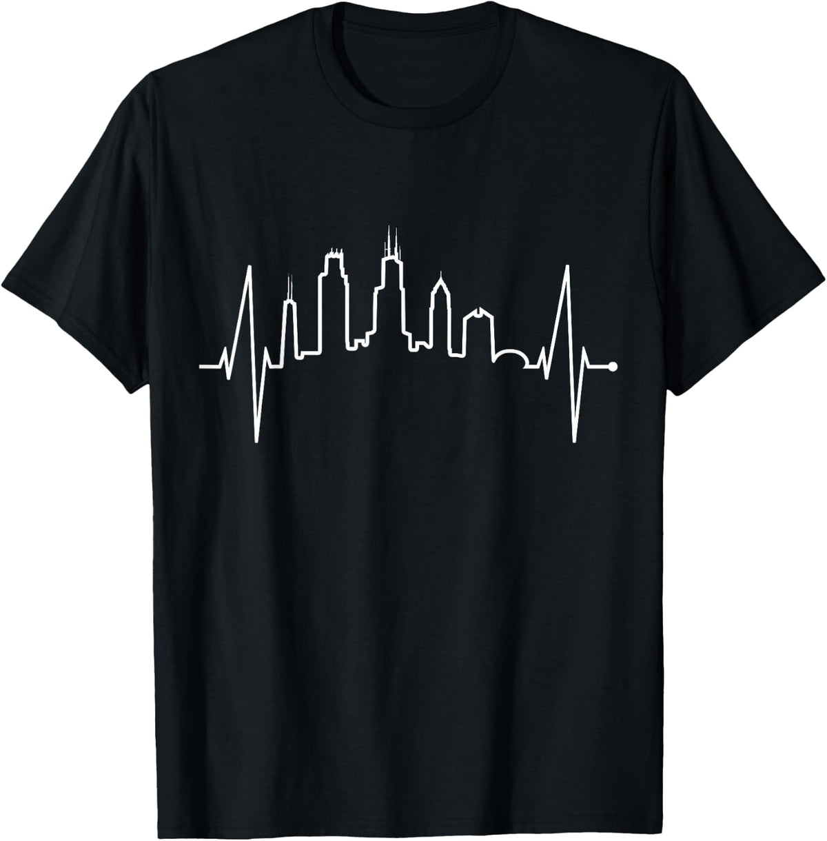 Chicago Skyline Heartbeat Heart Silhouette I Love Chicago T-Shirt