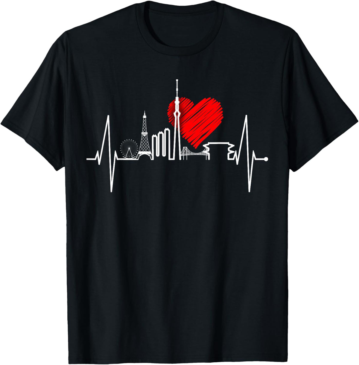 Tokyo Skyline Heartbeat Japanese Heart I Love Tokyo Japan T-Shirt