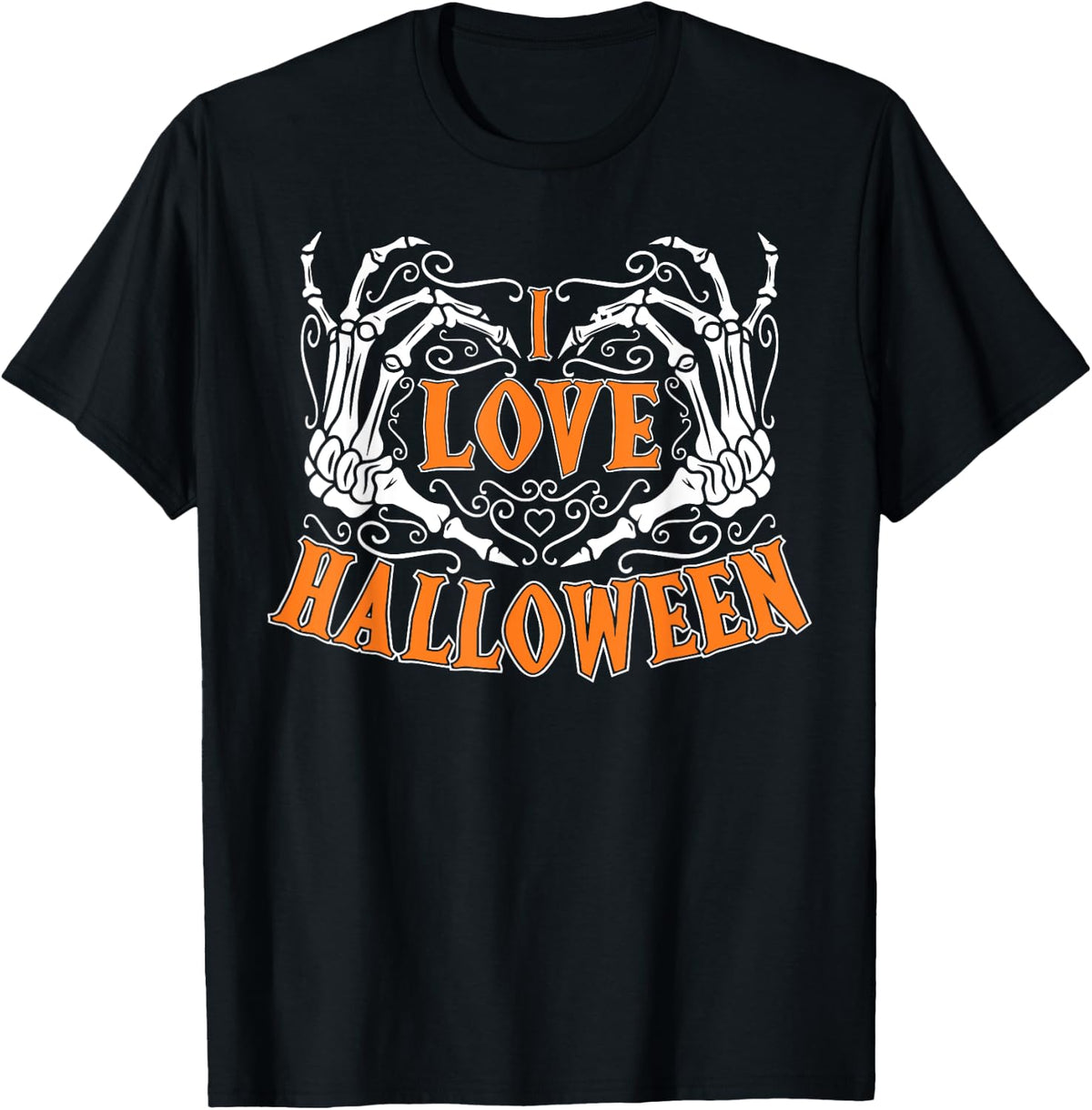 Skeleton Hands Heart Sign I Love Halloween Funny Costume T-Shirt