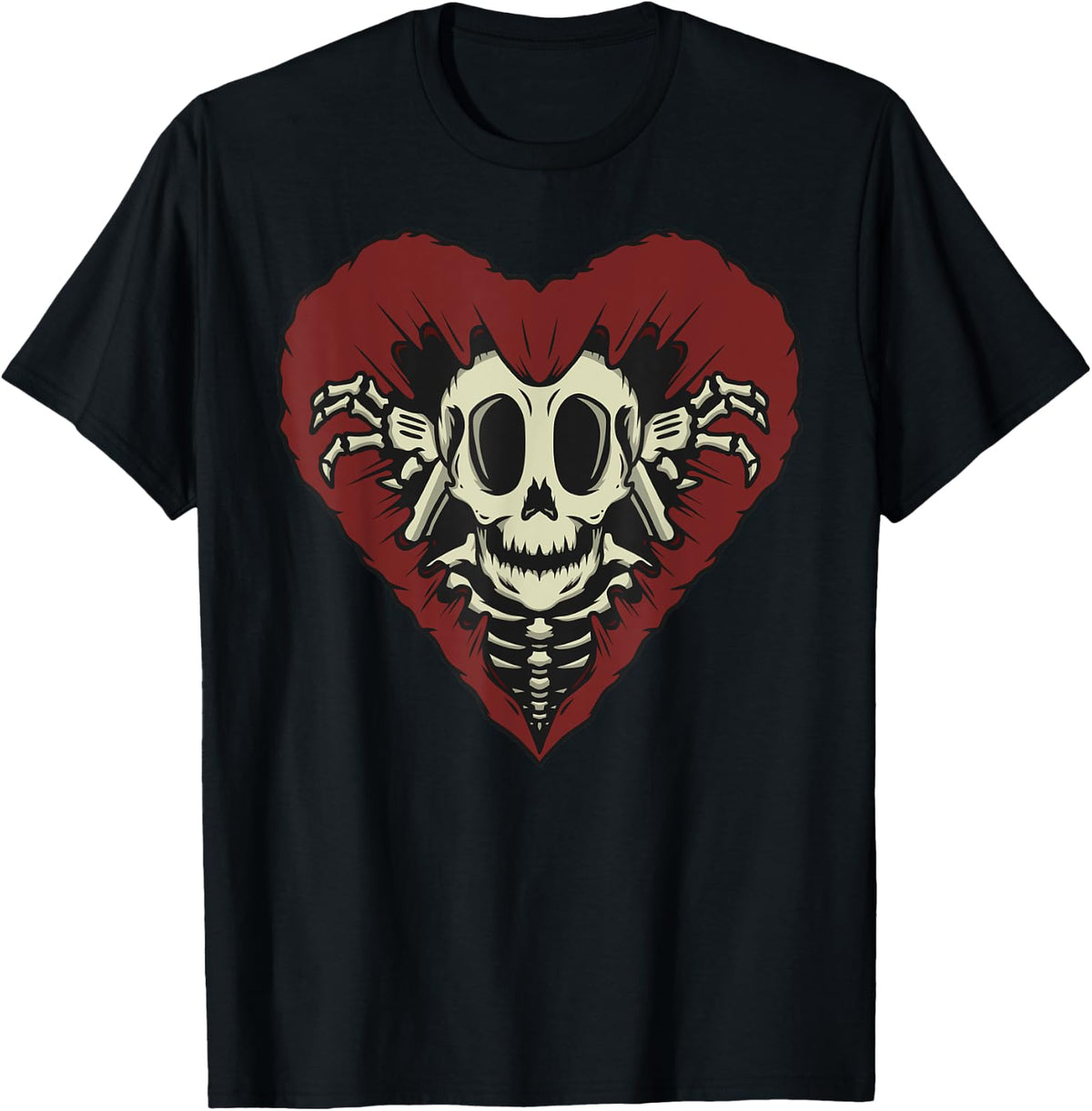SKELETON HANDS Heart Sign Retro Halloween Costume Women Girl T-Shirt
