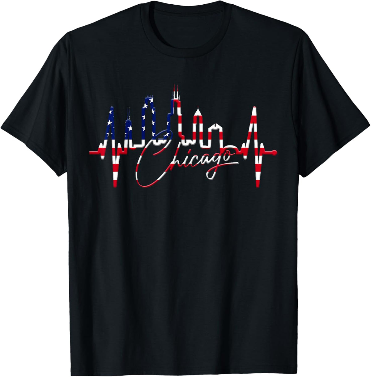 Chicago Skyline Heartbeat Heart Silhouette I Love Chicago T-Shirt