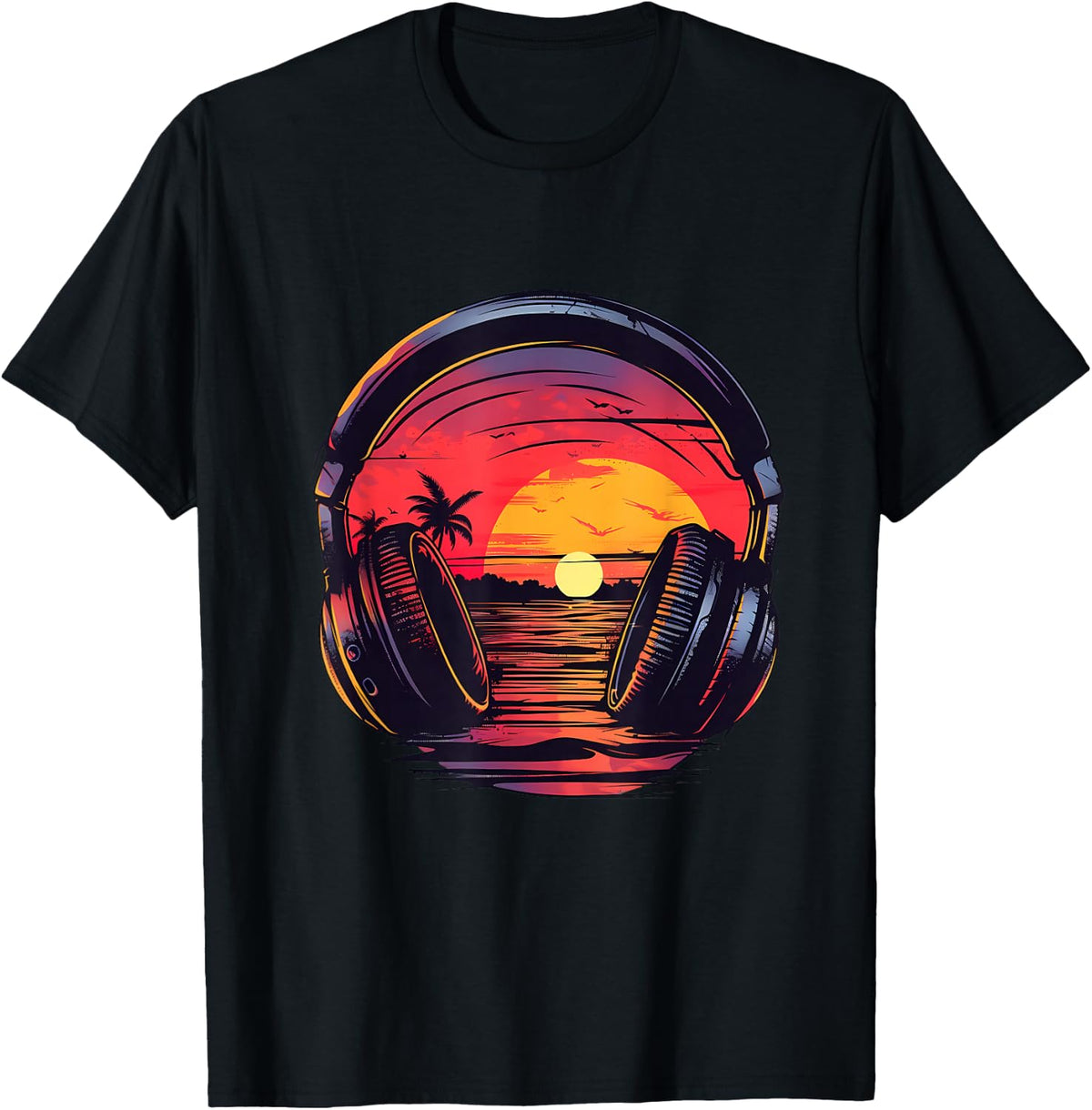 Headphones Music DJ Beatmaker House Music Sunset Artwork T-Shirt