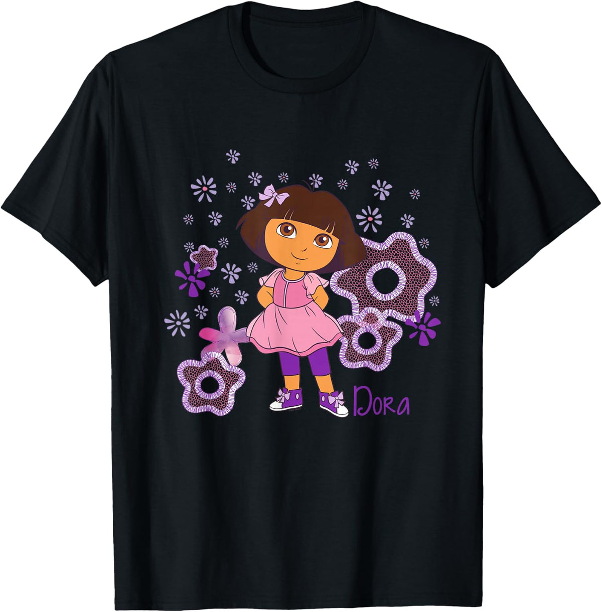 Dora the Explorer Purple Pink Flowers Dress Bow T-Shirt