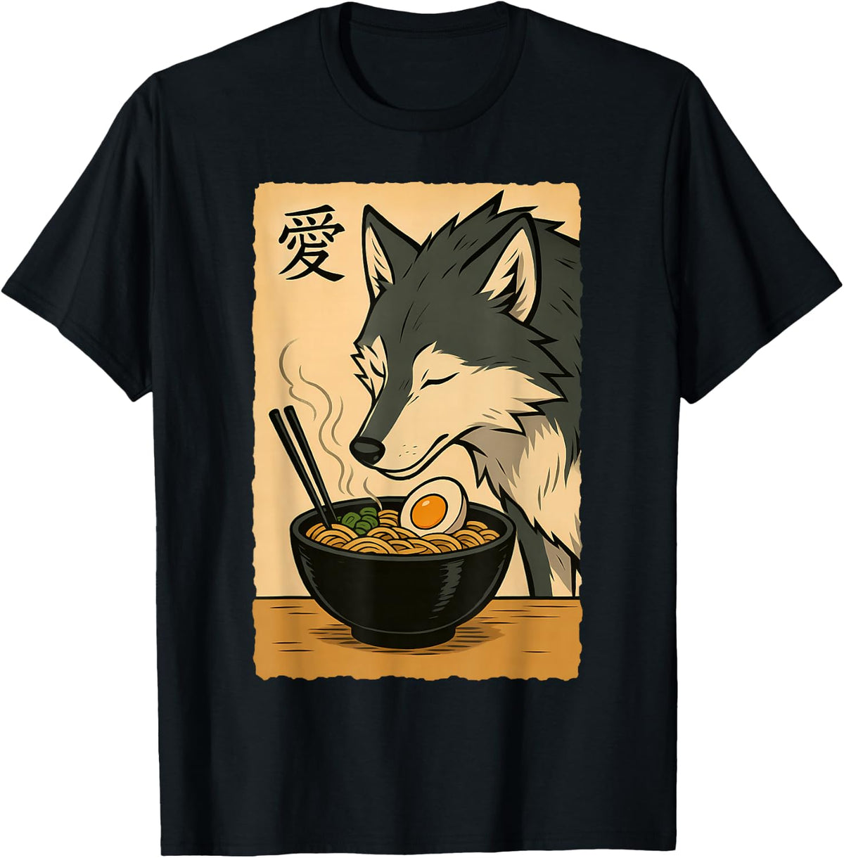 Funny Wolf Ramen Graphic Tee Japanese Art Kawaii Anime Wolf T-Shirt