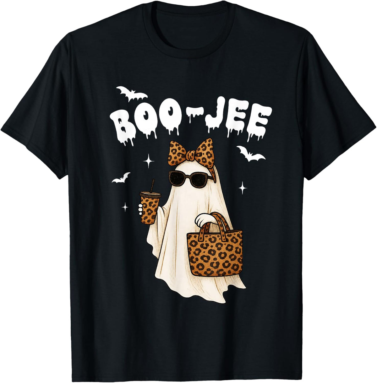 Boo JEE Leopard Ghost Sunglasses Halloween Spooky Season T-Shirt