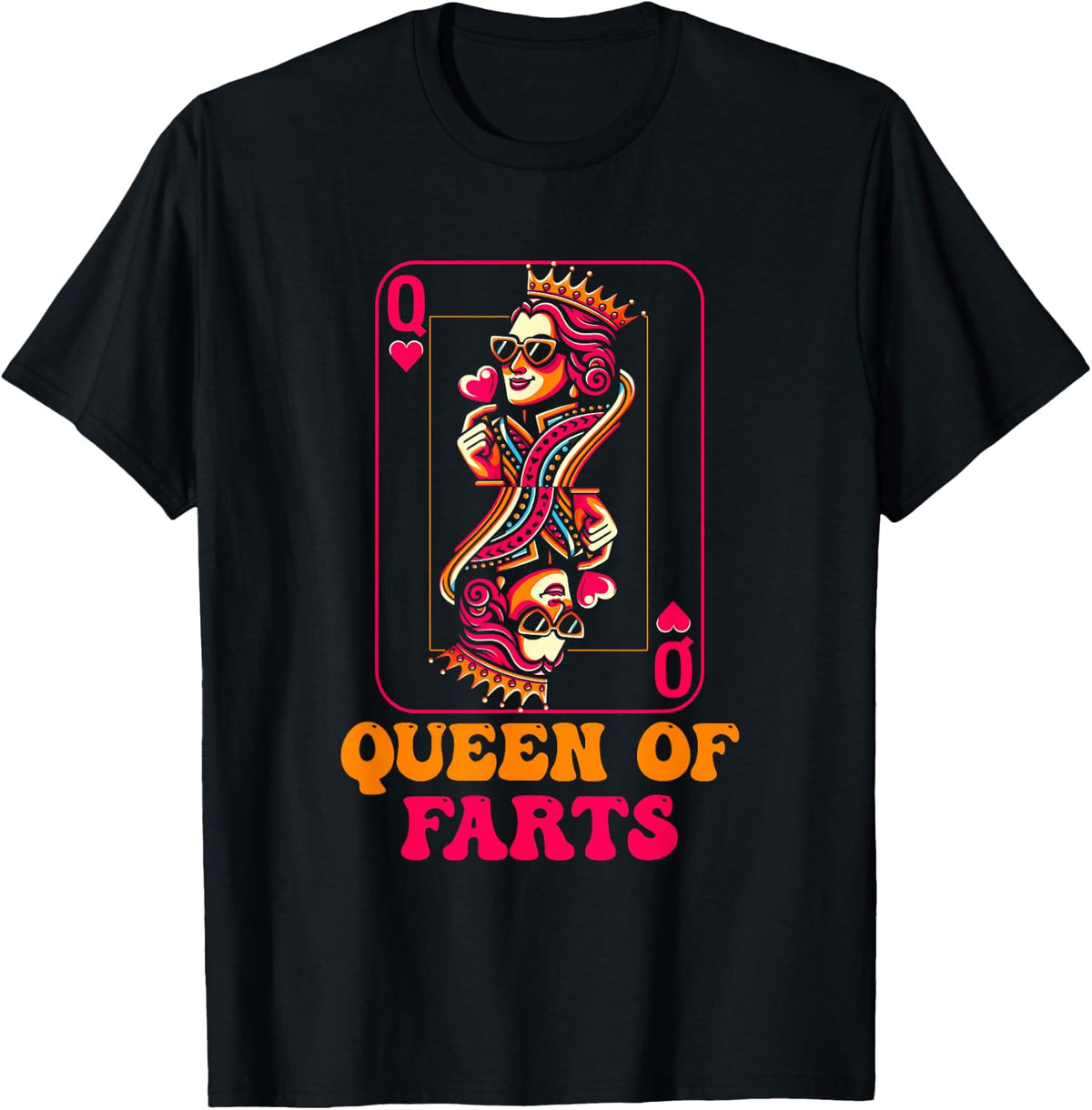 Queen of Farts Playing Card Parody with Crowned Lady Retro T-Shirt