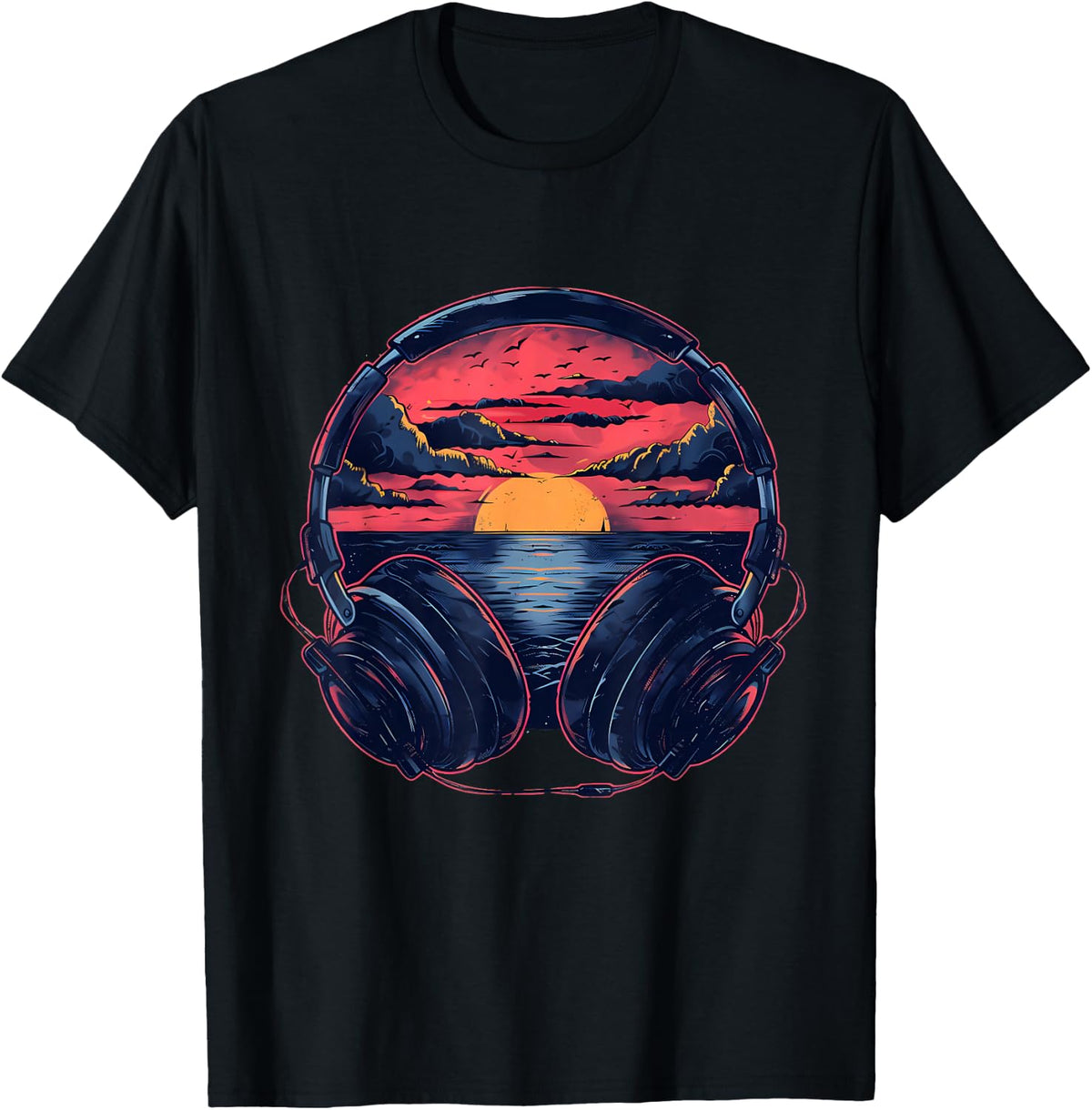 Headphones Music DJ Artwork Beatmaker House Music Sunset T-Shirt
