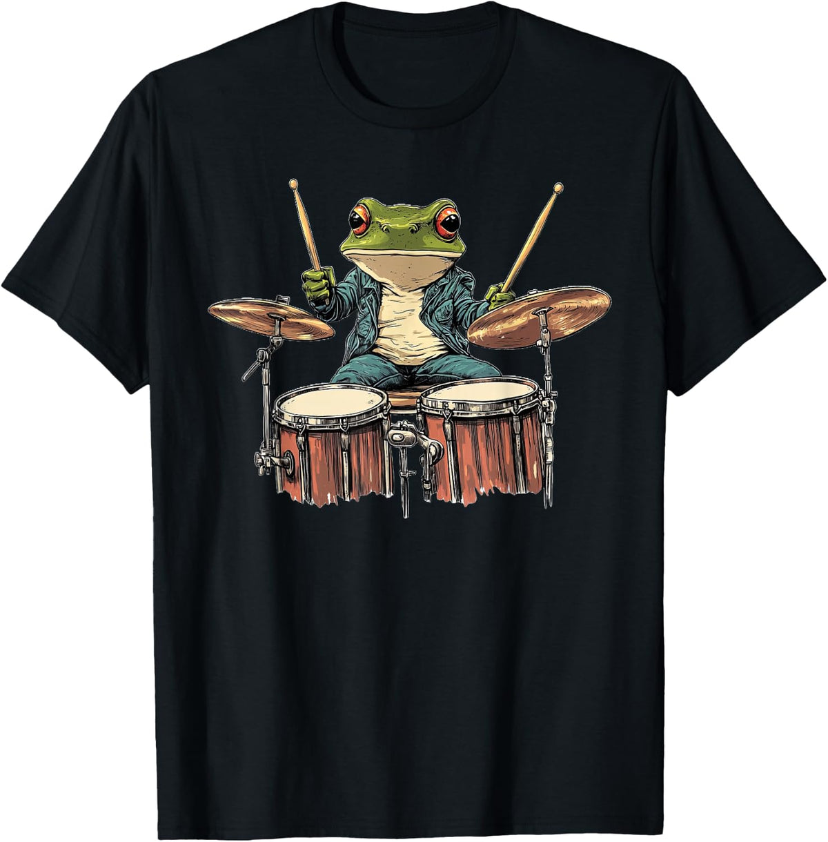 Cute Frog Playing Drums Frogs Drummer Music T-Shirt