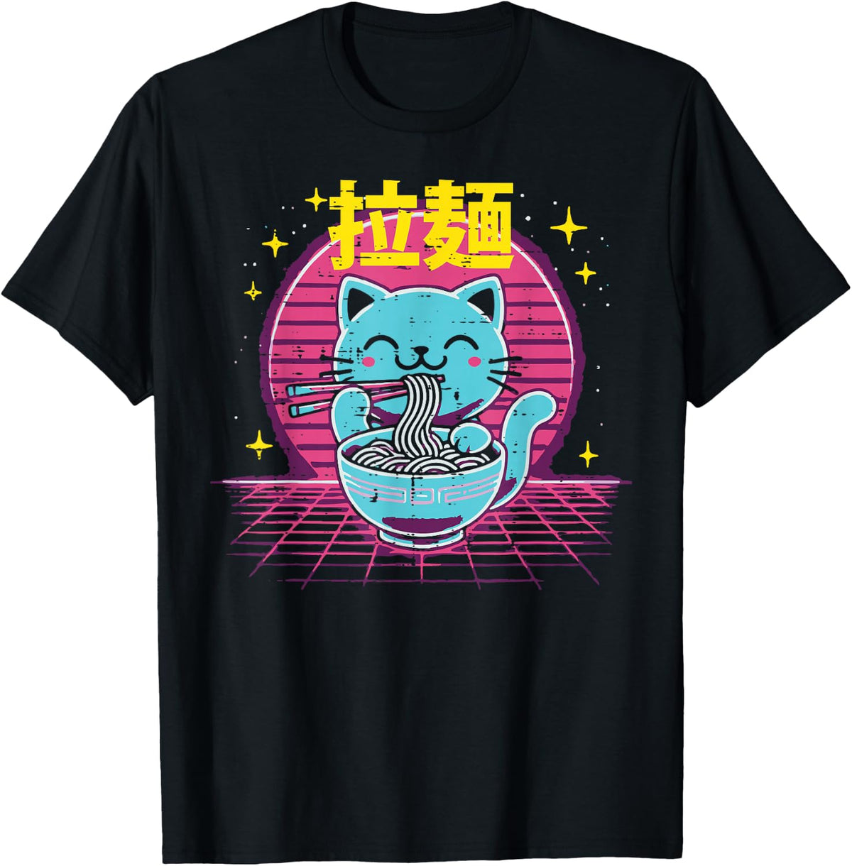 Japanese Cat Ramen Vaporwave Retro Anime Women Men Girls Kid T-Shirt