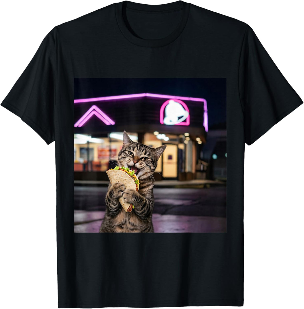 Funny Cat Eating Taco Cat Meme Vintage 90s Edgy Cat Lovers T-Shirt