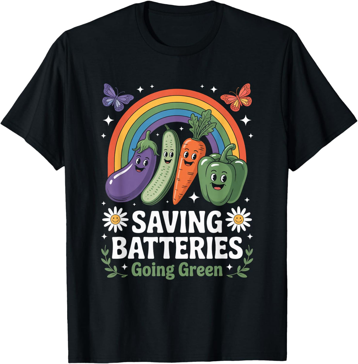 Saving Batteries Going Green Vegetarian Vegan Planet Earth T-Shirt