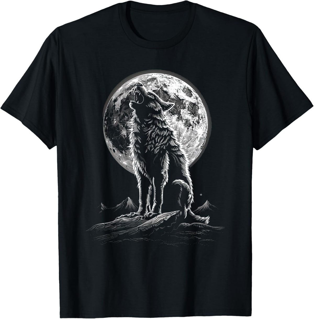 Wolf retro design Moon Grey Howling distressed T-Shirt
