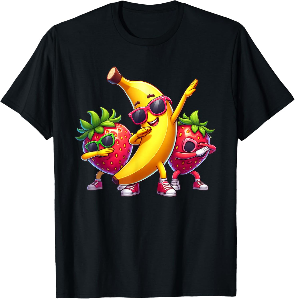 Dabbing Yellow Banana & Strawberry Funny Fruit Dab Dancing T-Shirt