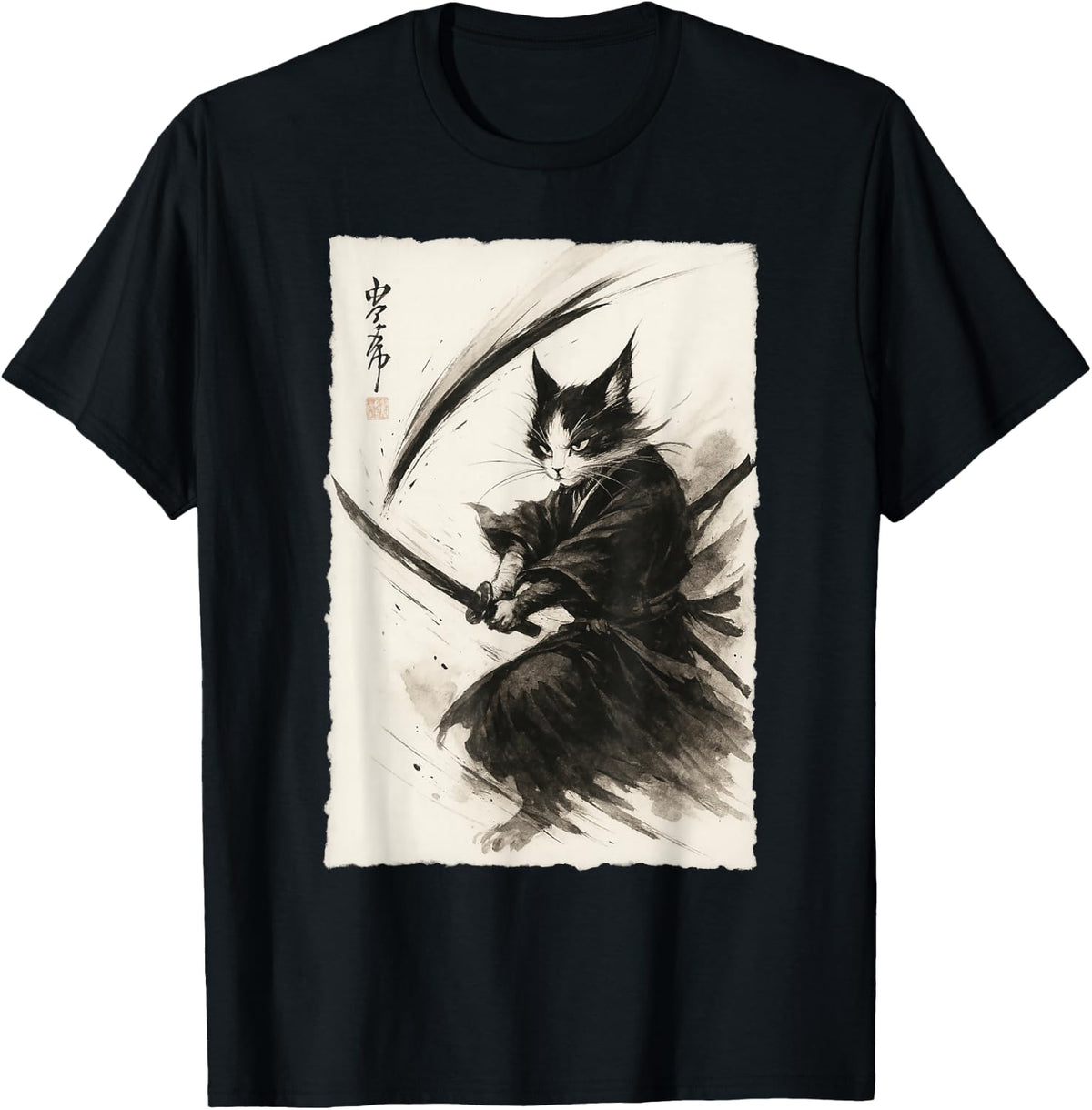 Samurai Cat Japanese Vintage Ukiyo-e Warrior Graphic Tee Cat T-Shirt