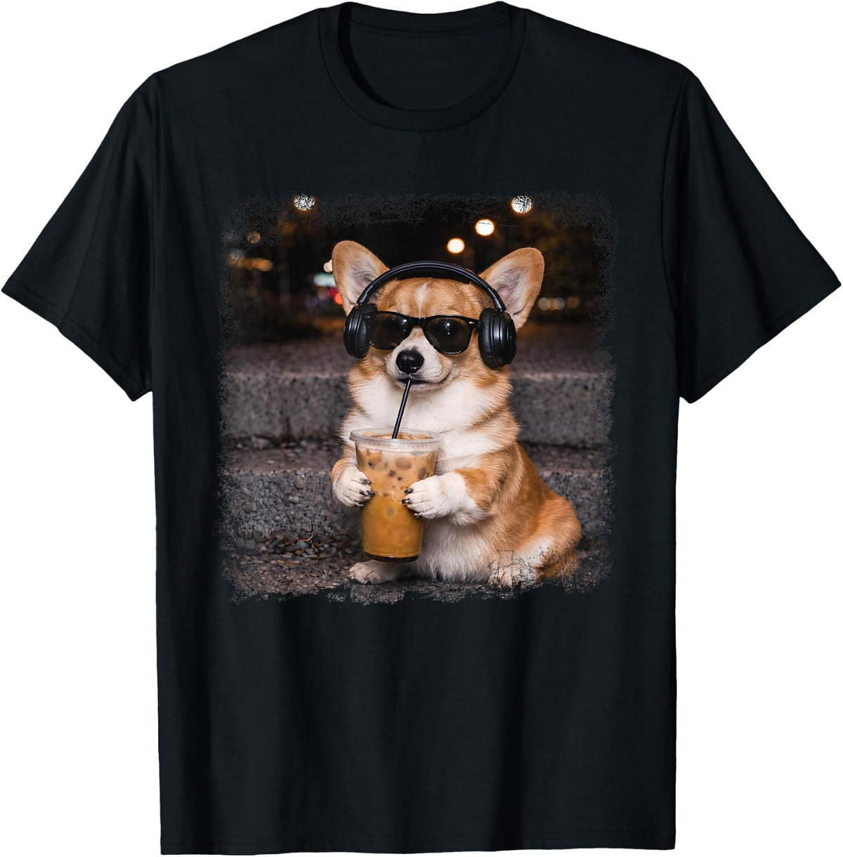 Corgi Drinking Iced Coffee Lover Humor Funny Meme T-Shirt