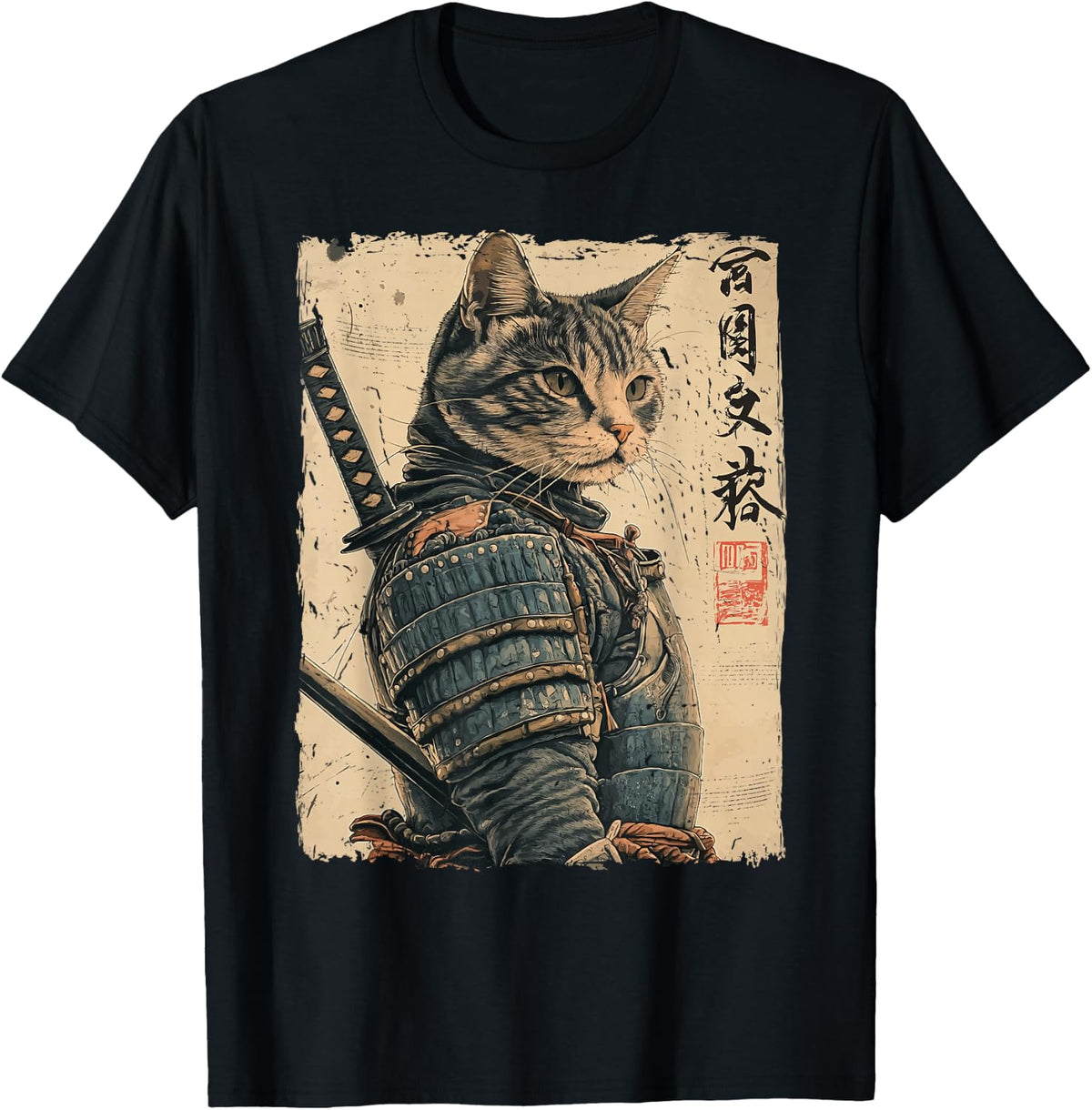 Samurai Cat Warrior Japanese Ukiyo-e Artwork Cat Samurai T-Shirt
