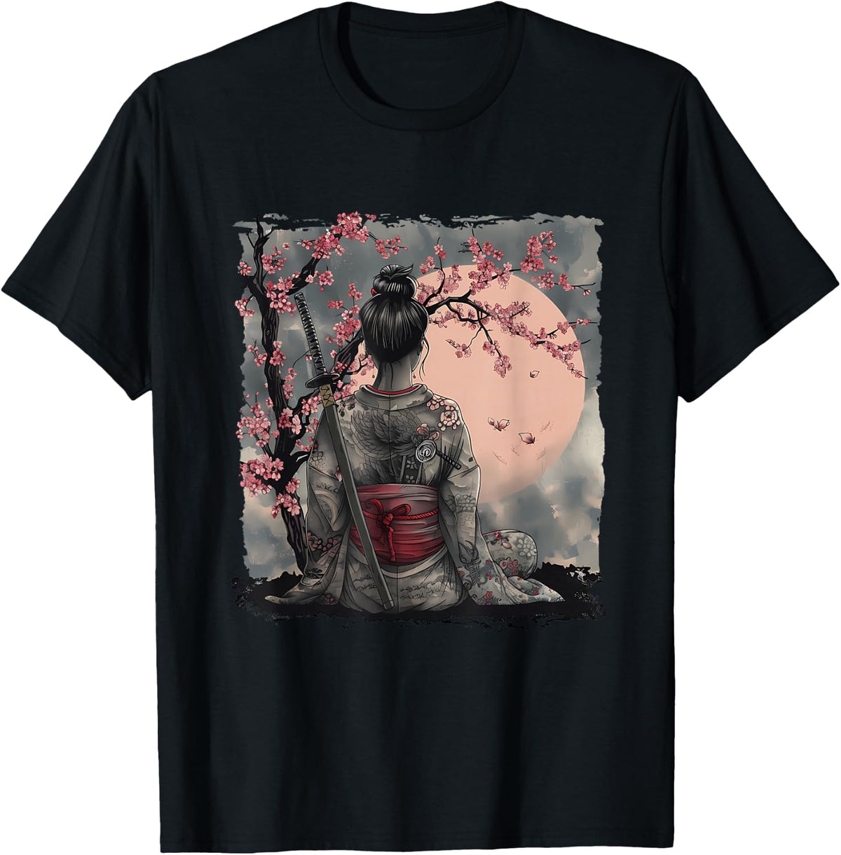 Japanese Geisha Japanese Samurai Girl Sakura Cherry Blossom T-Shirt