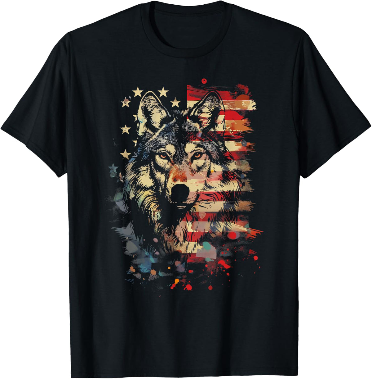 Patriotic Wolf American Flag USA Wolf Lover Vintage T-Shirt