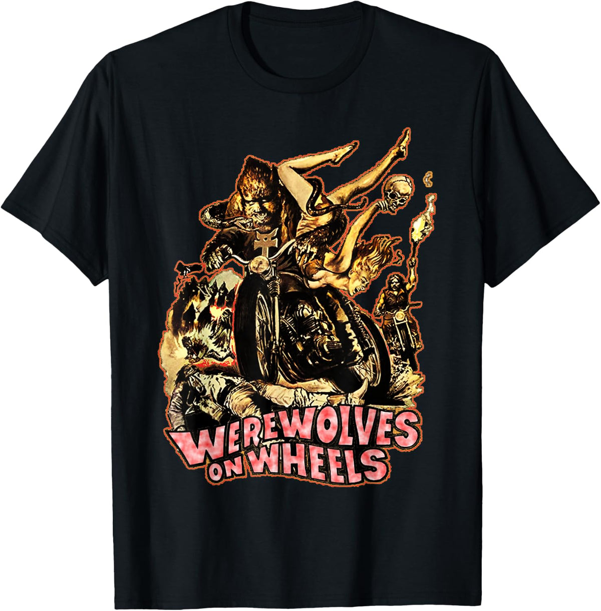 Vintage Horror Werewolves on Wheels Biker T-Shirt