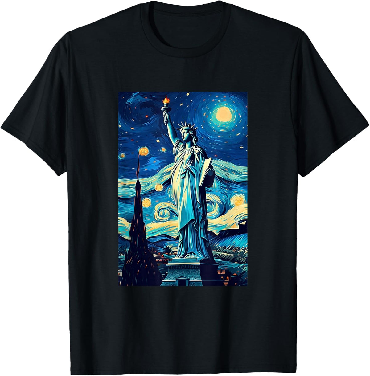 Statue of Liberty New York Van Gogh Style Starry Night T-Shirt