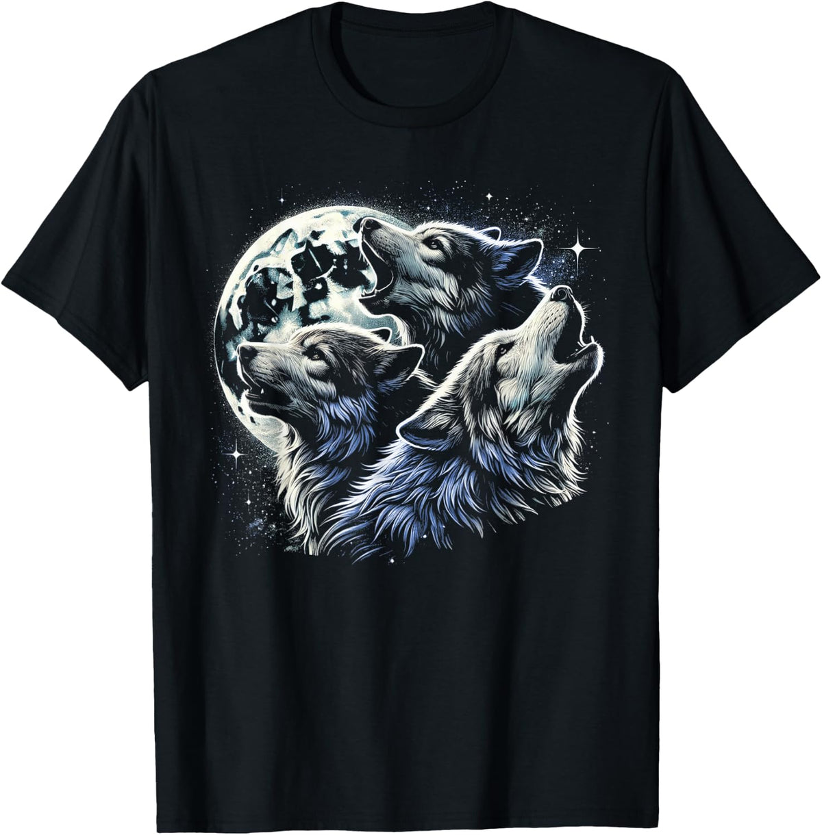 3 Wolfs Howling At The Moon Wildlife Wolf Lover Mystical T-Shirt