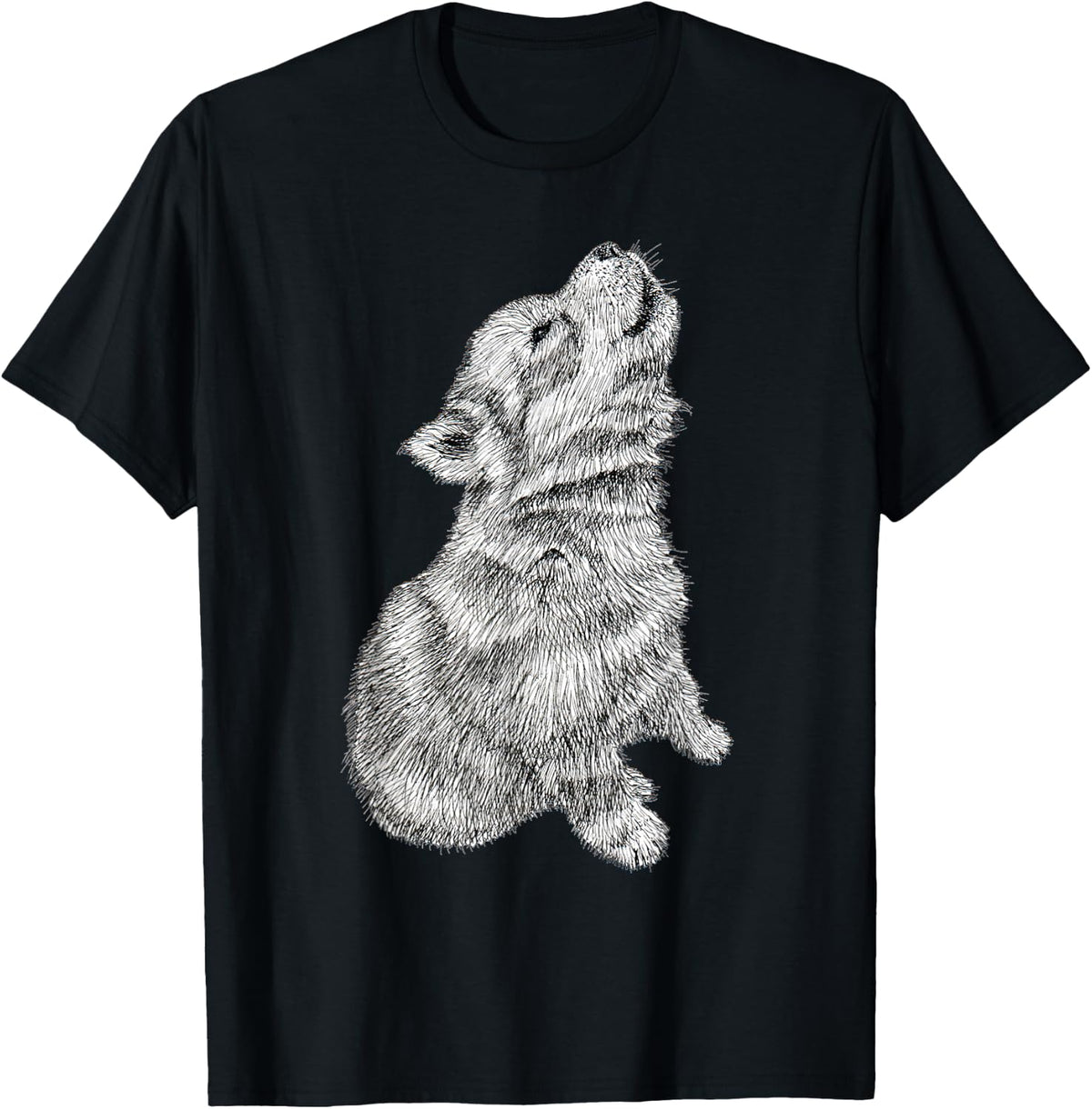 Cute Baby Howling Wolf Cub Sketch T-Shirt