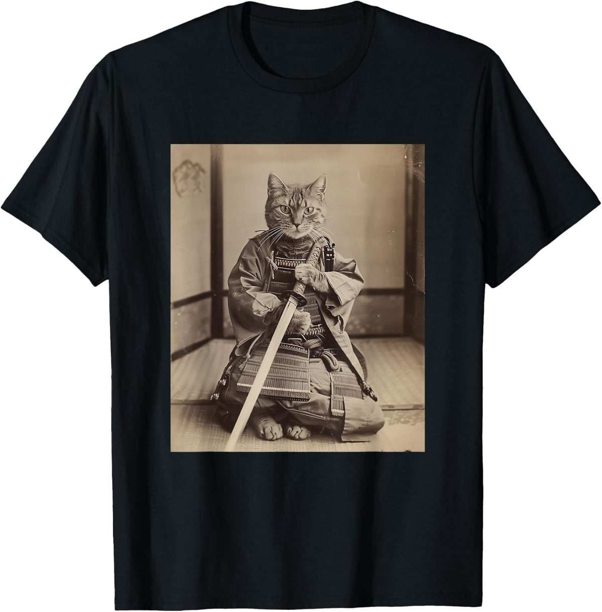 Samurai Cat T-Shirt - Japanese Art Style Warrior Graphic Tee T-Shirt