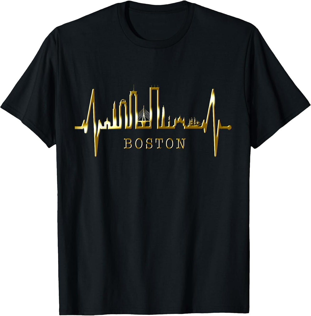 Boston Skyline Heartbeat Silhouette Heart I Love Boston MA T-Shirt