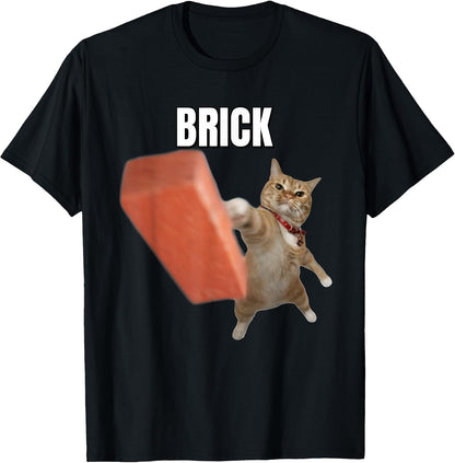 Funny Cat Throwing Brick Cats Meme Brainrot Humor T-Shirt
