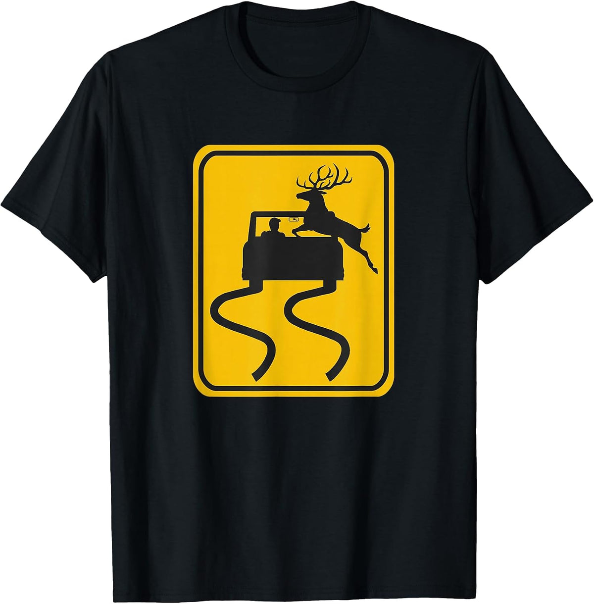 Swerving Car Meets Deer Crossing Road Sign T-Shirt