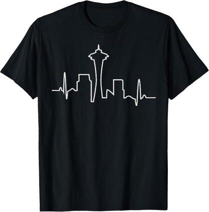 Seattle City Skyline Heartbeat | Funny Seattle T-Shirt