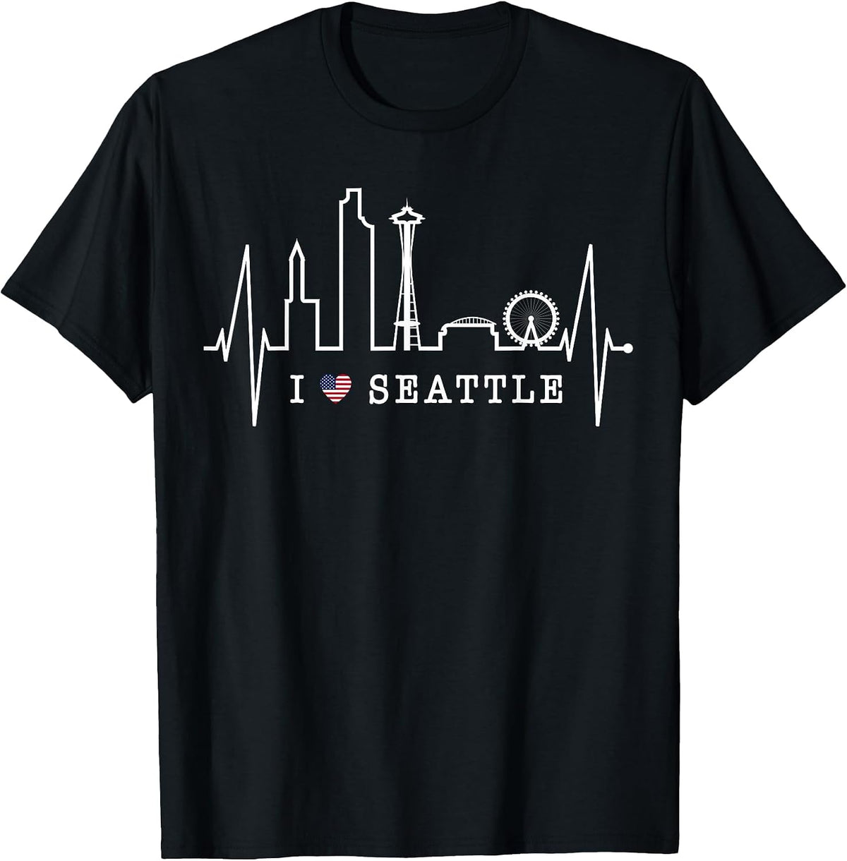 Seattle Skyline Heartbeat Silhouette Heart I Love Seattle T-Shirt