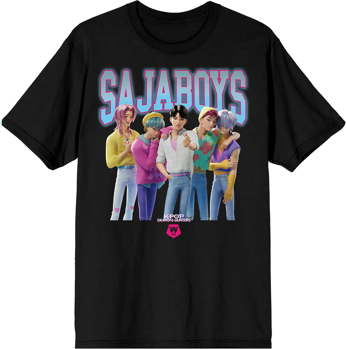 Kpop Demon Hunters Saja Boys on Black Short Sleeve Adult T Shirt