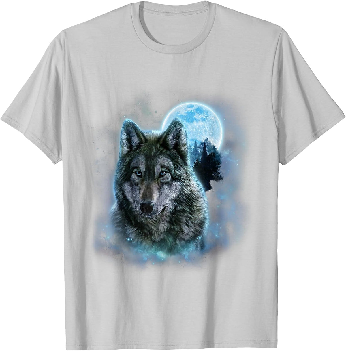 Grey Wolf Under Full Moon Forest Night Sky Wildlife Design T-Shirt