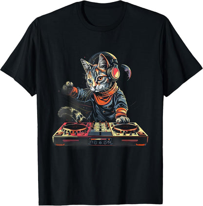 DJ Cat EDM Techno House Music Beatmaker Turntable DJ Cat T-Shirt