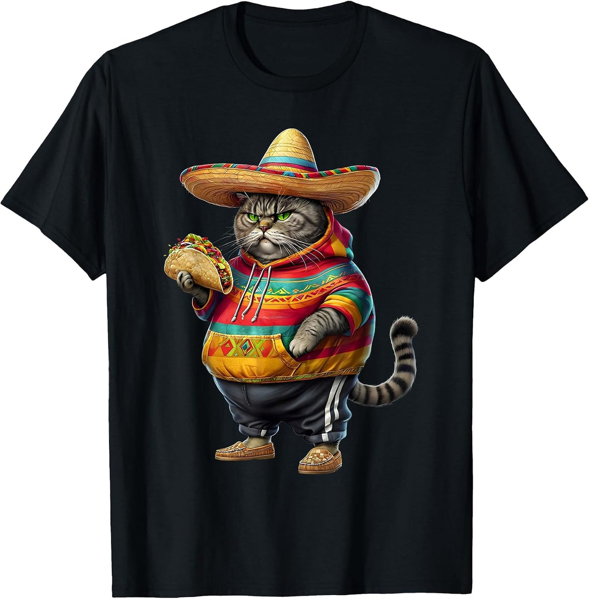 Funny Fat Cat Cinco De Mayo Fat Kitten Cat with Taco Mexican T-Shirt