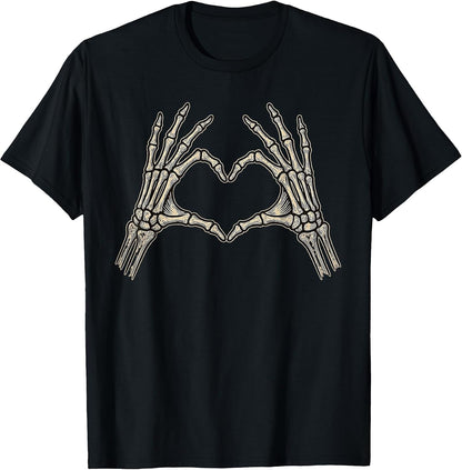 Retro Skeleton Hands Heart Sign Halloween Costume Women Girl T-Shirt