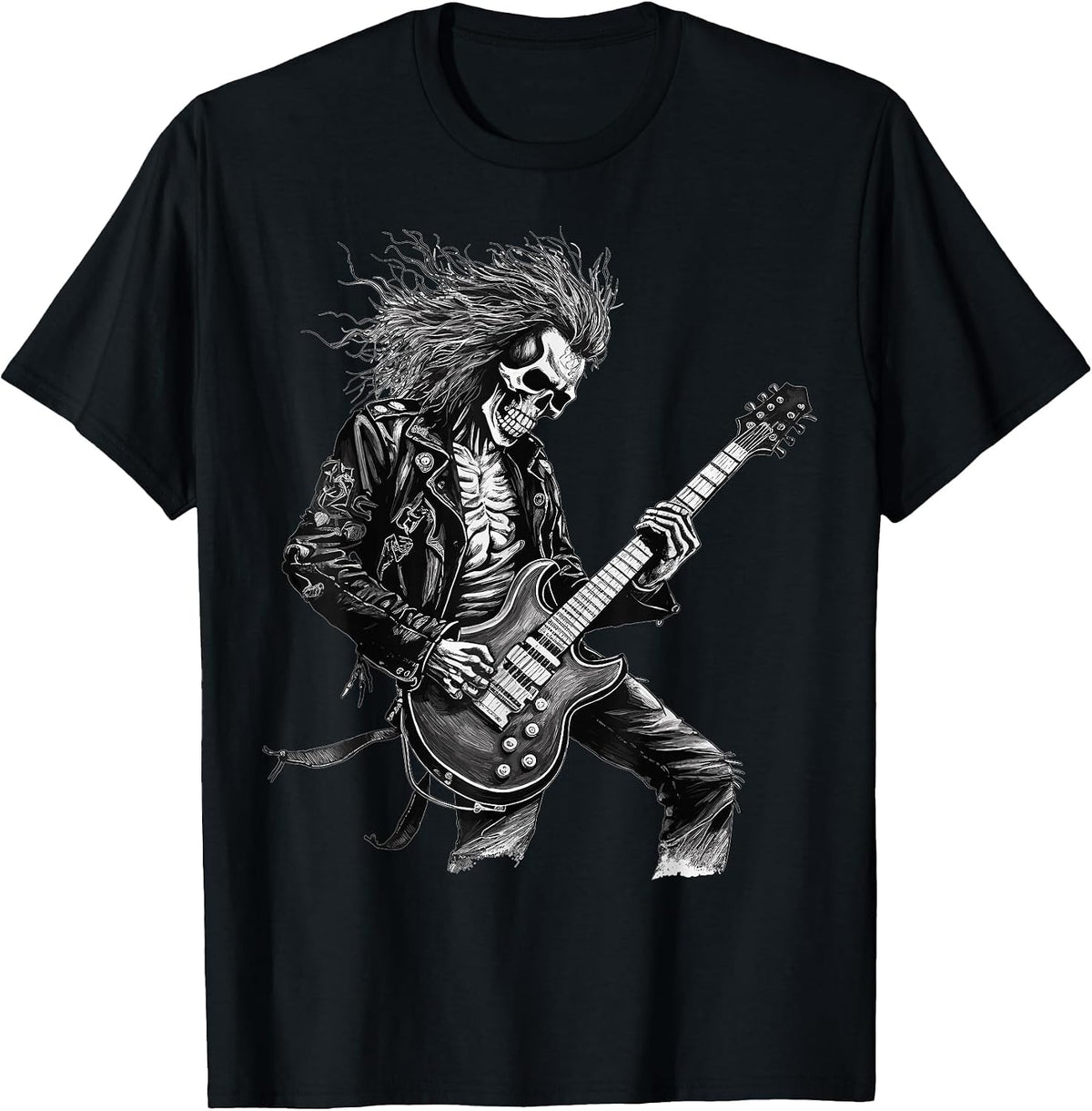 Skeleton Guitar Guy Rock and Roll Band Rock On T-Shirt