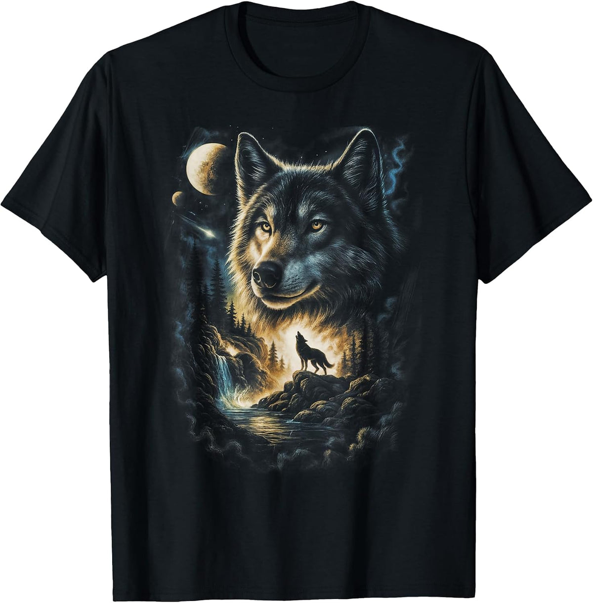 Wolf Howling Moon Forest Nature Wildlife Lovers Animal Men T-Shirt