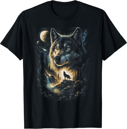 Wolf Howling Moon Forest Nature Wildlife Lovers Animal Men T-Shirt