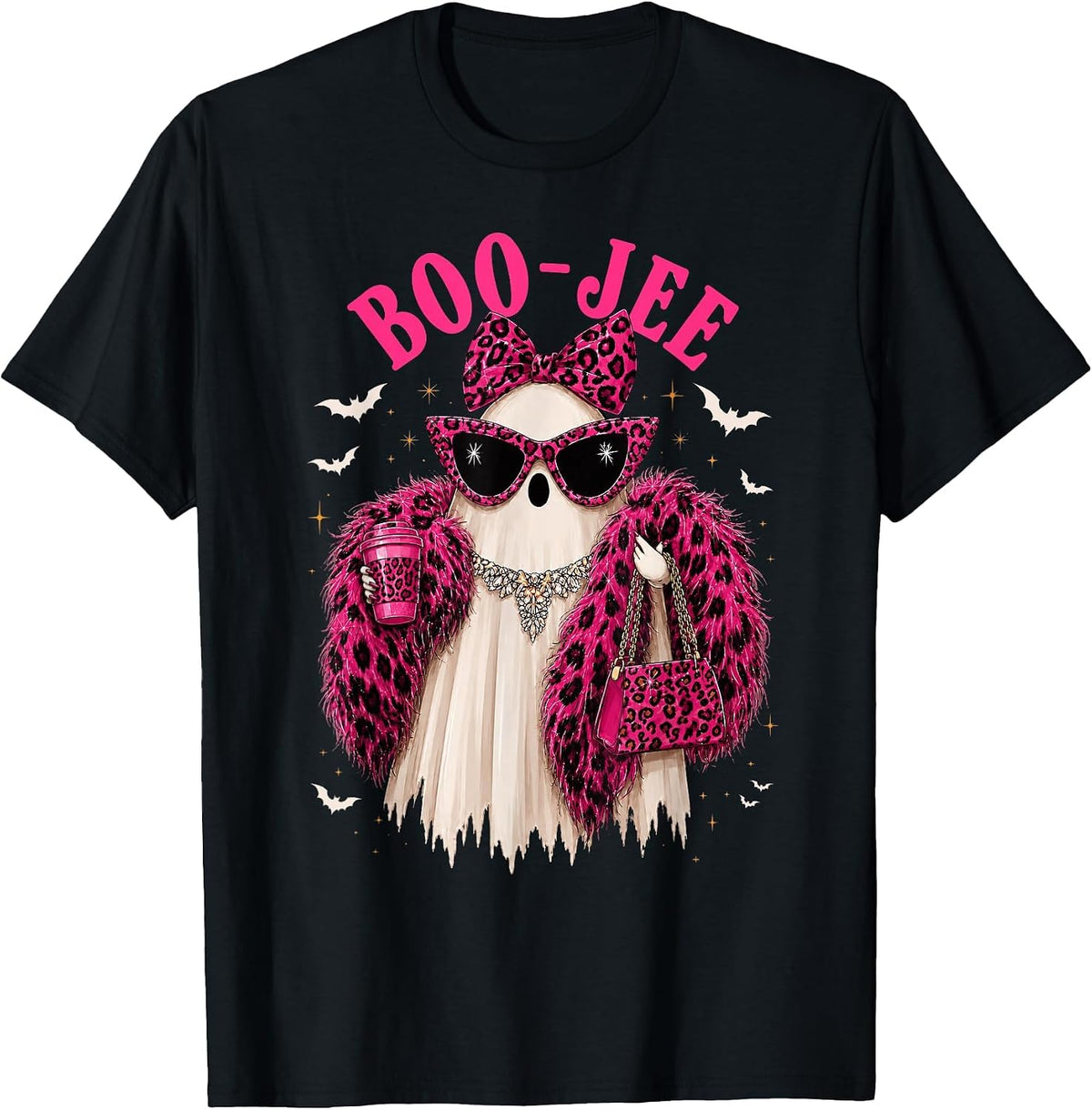 Halloween Boo JEE Pink Leopard Ghost Costume Women Girl T-Shirt