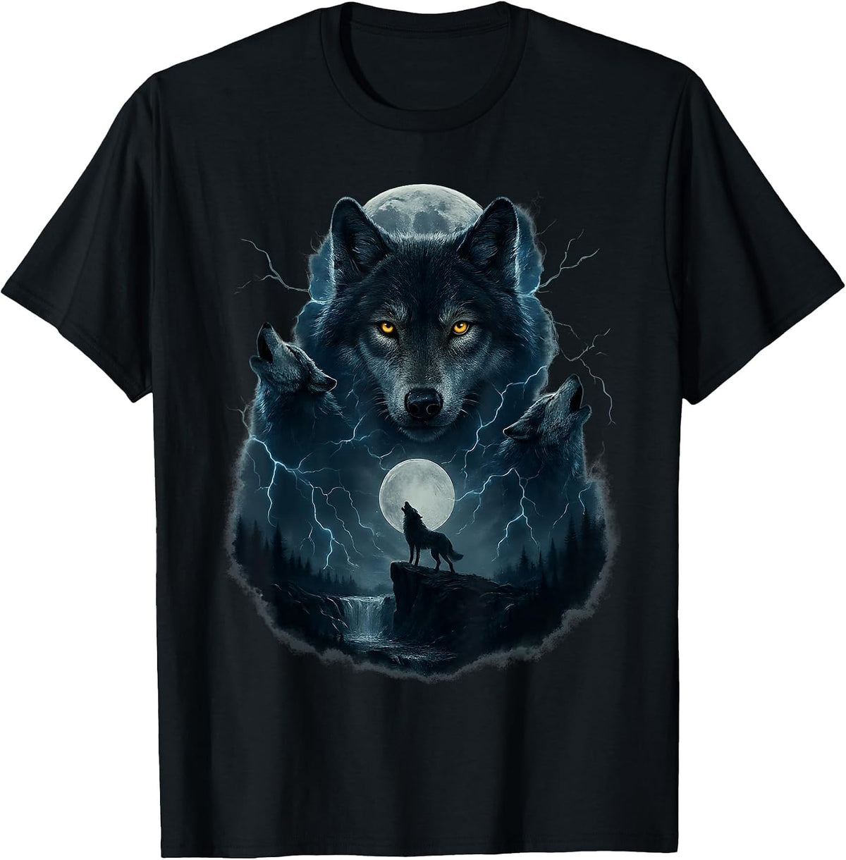Wolf Howling at Moon Funny Graphic Tees Men Wolves T-Shirt