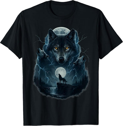 Wolf Howling at Moon Funny Graphic Tees Men Wolves T-Shirt