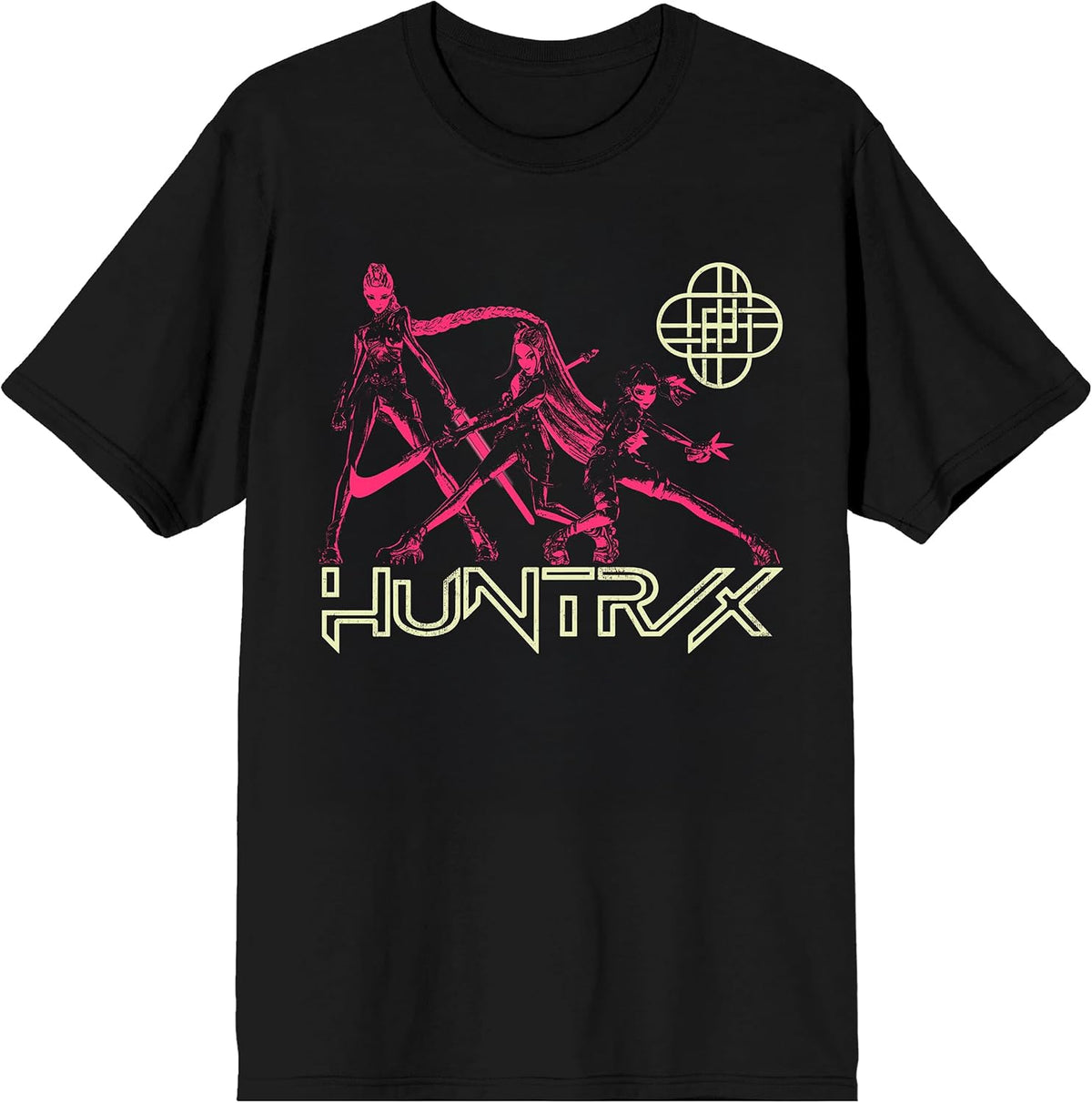 Kpop Demon Hunters Huntrix Line Up on Black Short Sleeve Adult T Shirt