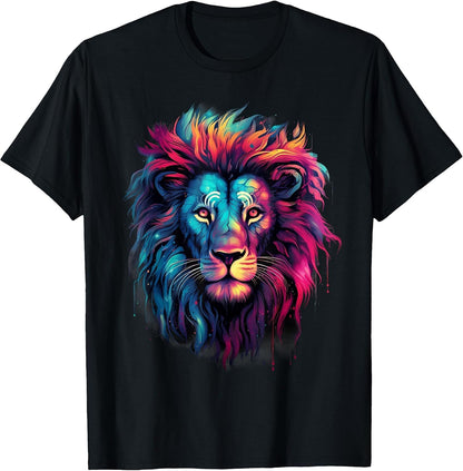 Lion Colorful Portrait Wildlife Artwork Animal Art Splash T-Shirt