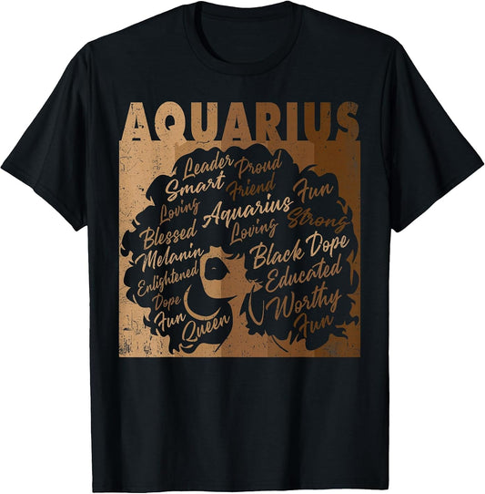 Aquarius Girl African American Women Melanin Birthday T-Shirt